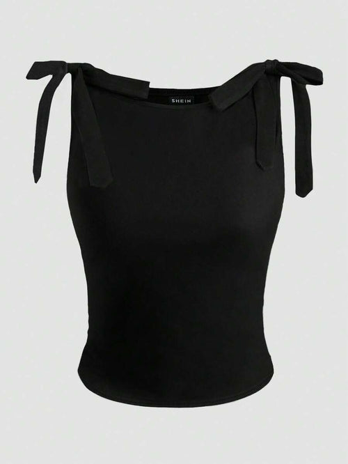 GlowEve Women's Summer Tank Top, Black, Round Neck, Sleeveless, Tie Shoulder Design, Slim Fit, Versatile & Fashionable