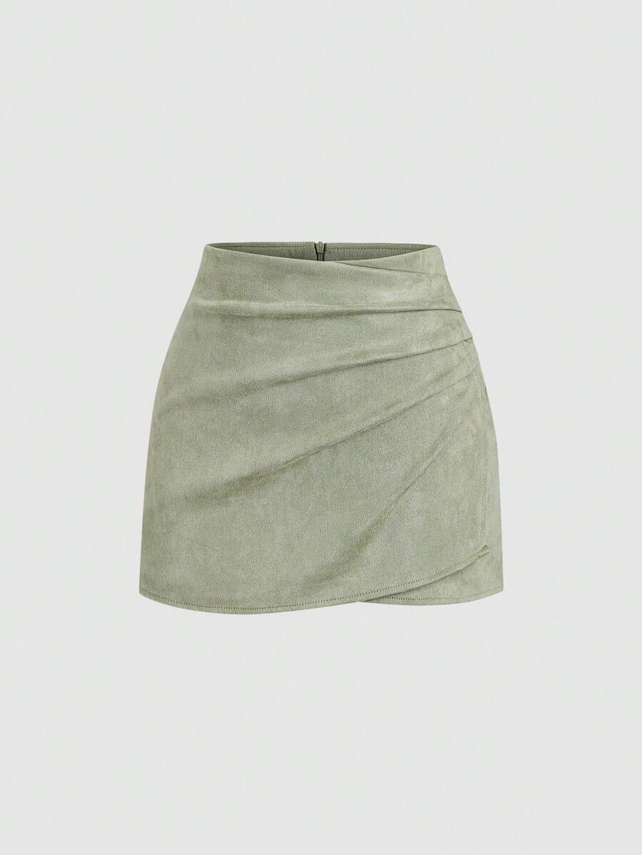 Sweetra Vintage Italian Style Maillard Color Pleated Bodycon Skirt, Sexy & Alluring For Autumn/Winter