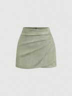 Sweetra Vintage Italian Style Maillard Color Pleated Bodycon Skirt, Sexy & Alluring For Autumn/Winter