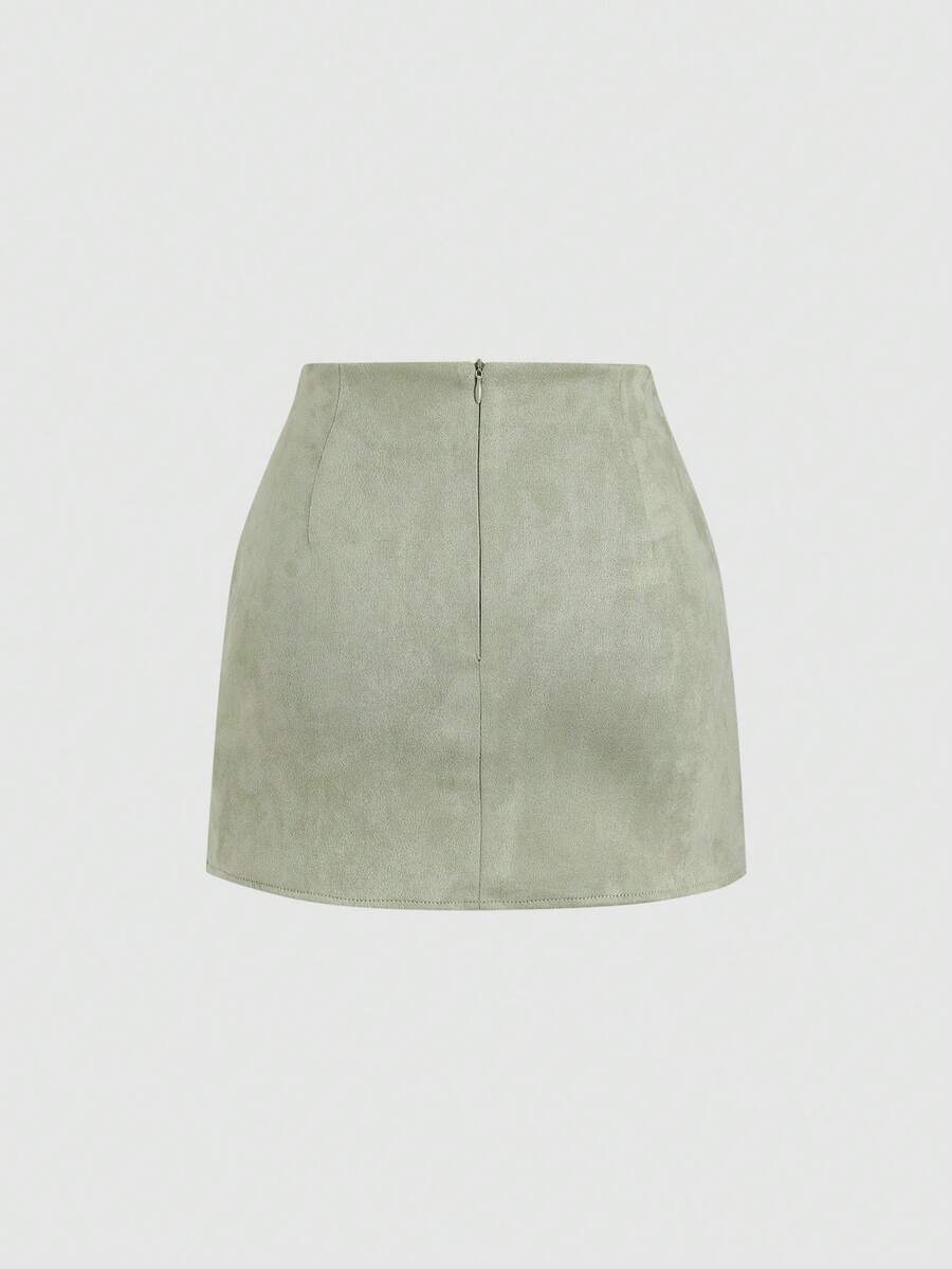 Sweetra Vintage Italian Style Maillard Color Pleated Bodycon Skirt, Sexy & Alluring For Autumn/Winter