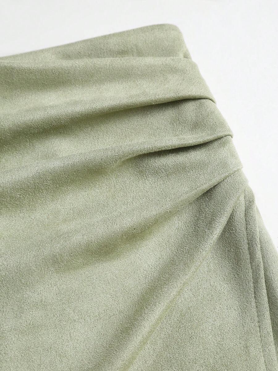 Sweetra Vintage Italian Style Maillard Color Pleated Bodycon Skirt, Sexy & Alluring For Autumn/Winter