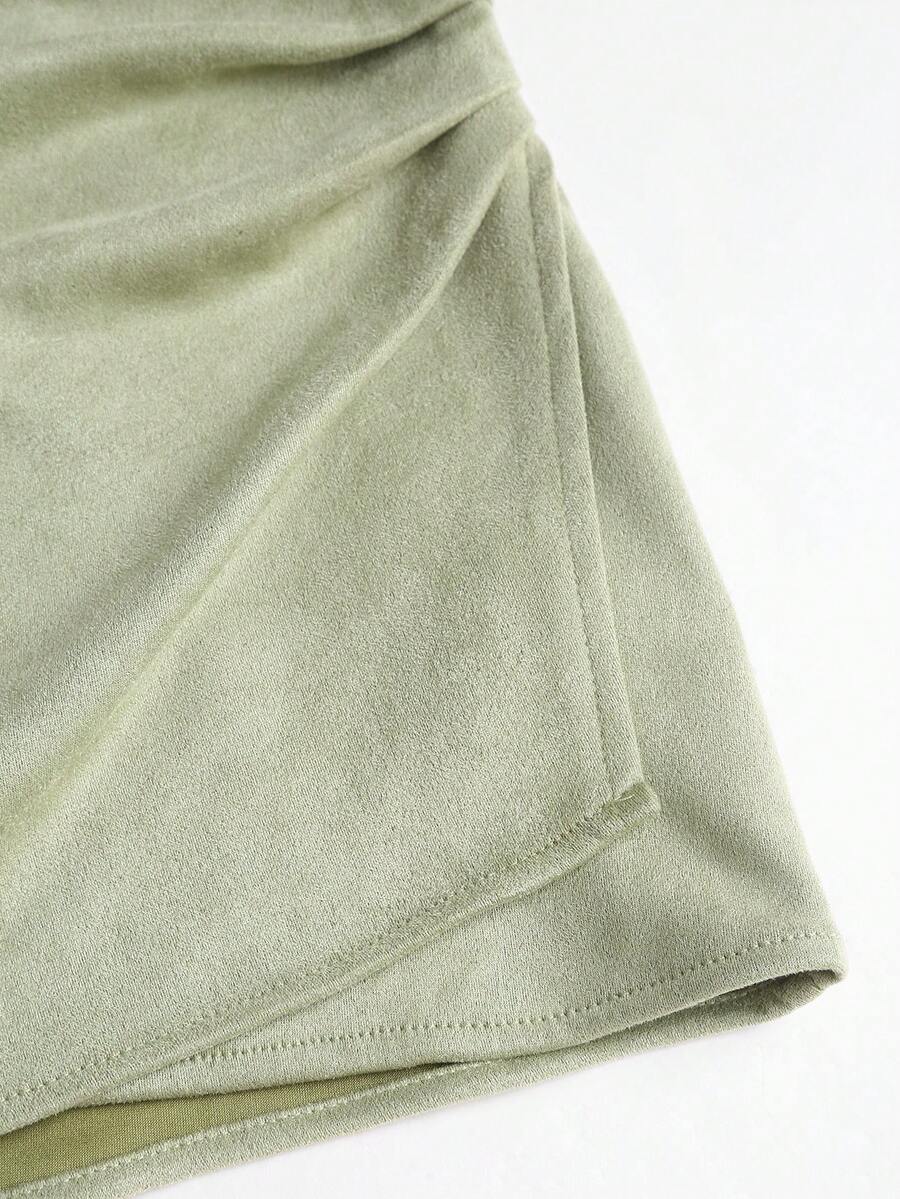 Sweetra Vintage Italian Style Maillard Color Pleated Bodycon Skirt, Sexy & Alluring For Autumn/Winter