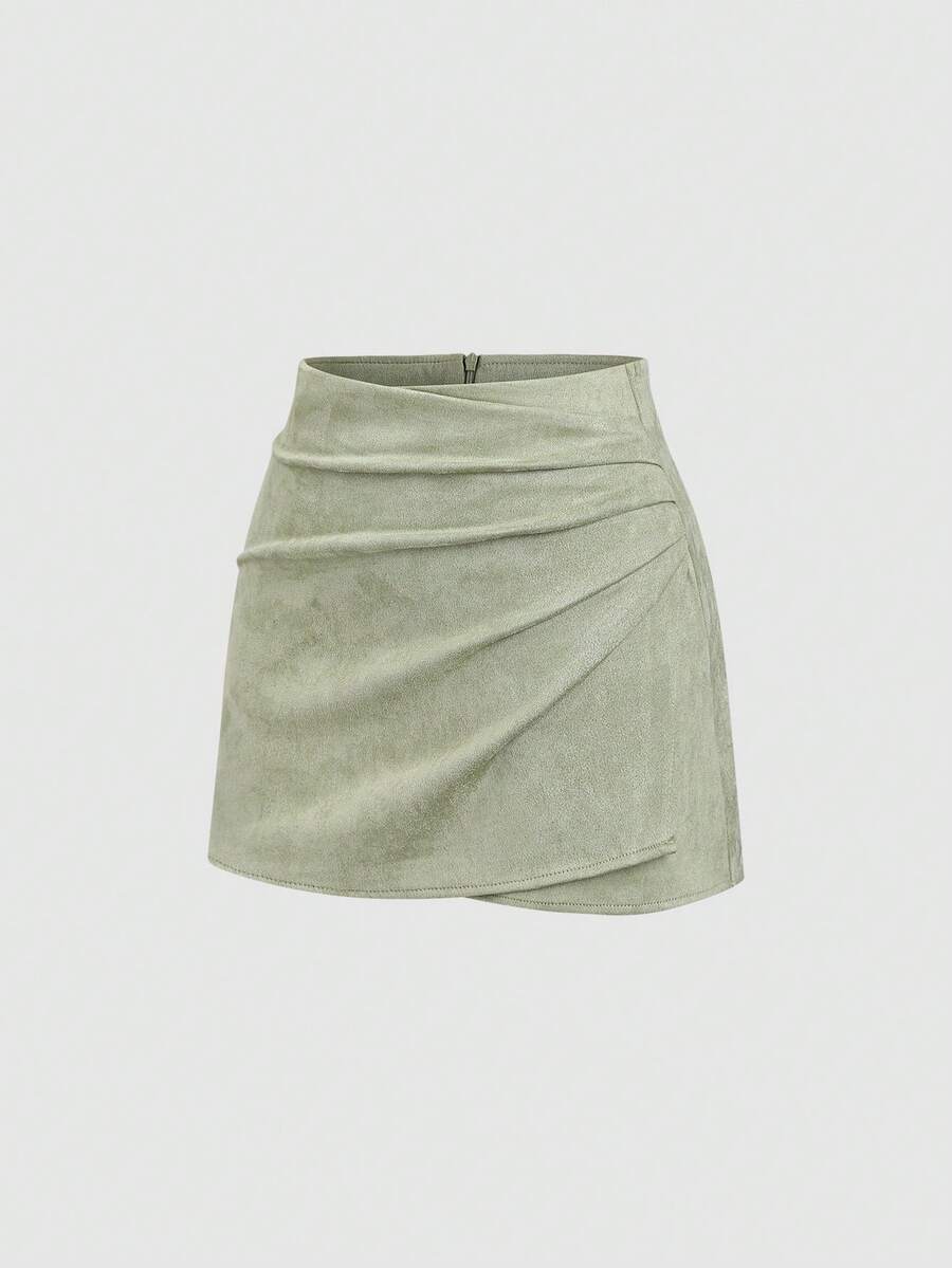 Sweetra Vintage Italian Style Maillard Color Pleated Bodycon Skirt, Sexy & Alluring For Autumn/Winter