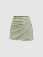 Sweetra Vintage Italian Style Maillard Color Pleated Bodycon Skirt, Sexy & Alluring For Autumn/Winter