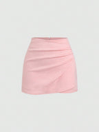 Sweetra Vintage Italian Style Maillard Color Pleated Bodycon Skirt, Sexy & Alluring For Autumn/Winter