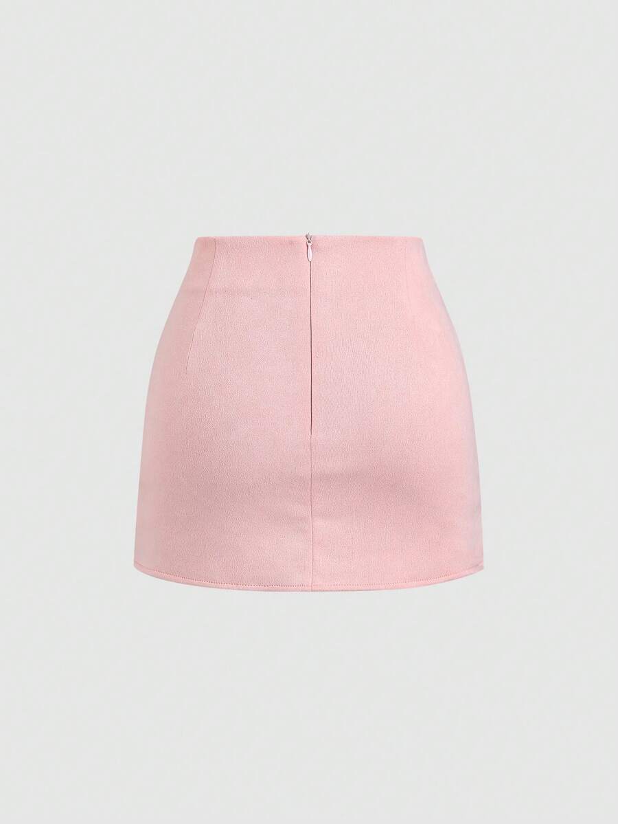 Sweetra Vintage Italian Style Maillard Color Pleated Bodycon Skirt, Sexy & Alluring For Autumn/Winter