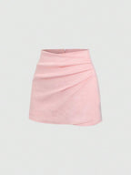 Sweetra Vintage Italian Style Maillard Color Pleated Bodycon Skirt, Sexy & Alluring For Autumn/Winter