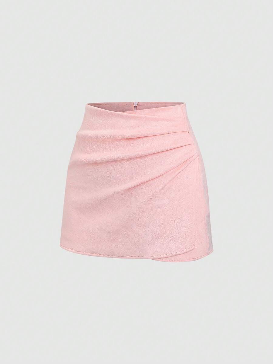 Sweetra Vintage Italian Style Maillard Color Pleated Bodycon Skirt, Sexy & Alluring For Autumn/Winter