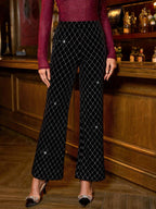 SHEIN Clasi Summer Elegant Women's Plaid Printed Elastic Knitted Pants, Suitable For Various Occasions, Suitable For Summer Vacation, Elegant Travel, And Daily Commuting Business Casual Woman