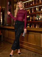 SHEIN Clasi Summer Elegant Women's Plaid Printed Elastic Knitted Pants, Suitable For Various Occasions, Suitable For Summer Vacation, Elegant Travel, And Daily Commuting Business Casual Woman