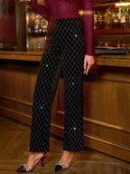 SHEIN Clasi Summer Elegant Women's Plaid Printed Elastic Knitted Pants, Suitable For Various Occasions, Suitable For Summer Vacation, Elegant Travel, And Daily Commuting Business Casual Woman