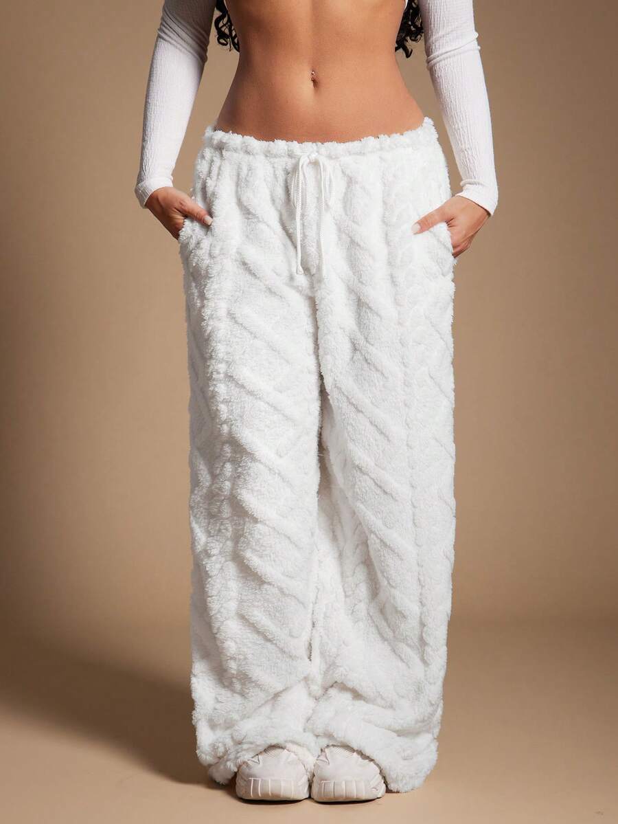 SHEIN SXY Women's Comfortable Casual Simple Low Waist Drawstring Wide Leg Pants Striped Pants Set Comfy Pants Set Women Lounge Pants Set