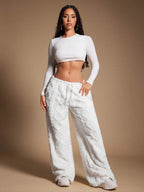 SHEIN SXY Women's Comfortable Casual Simple Low Waist Drawstring Wide Leg Pants Striped Pants Set Comfy Pants Set Women Lounge Pants Set