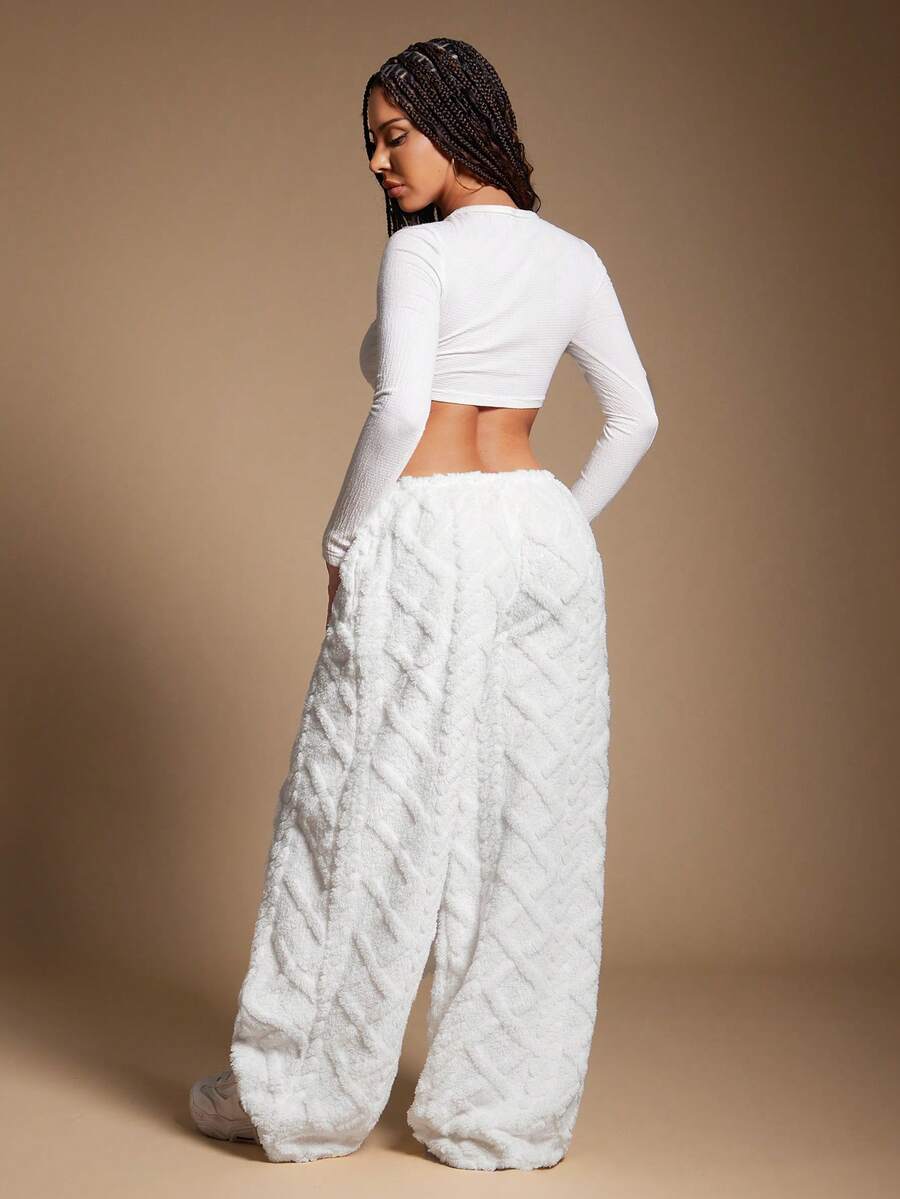 SHEIN SXY Women's Comfortable Casual Simple Low Waist Drawstring Wide Leg Pants Striped Pants Set Comfy Pants Set Women Lounge Pants Set