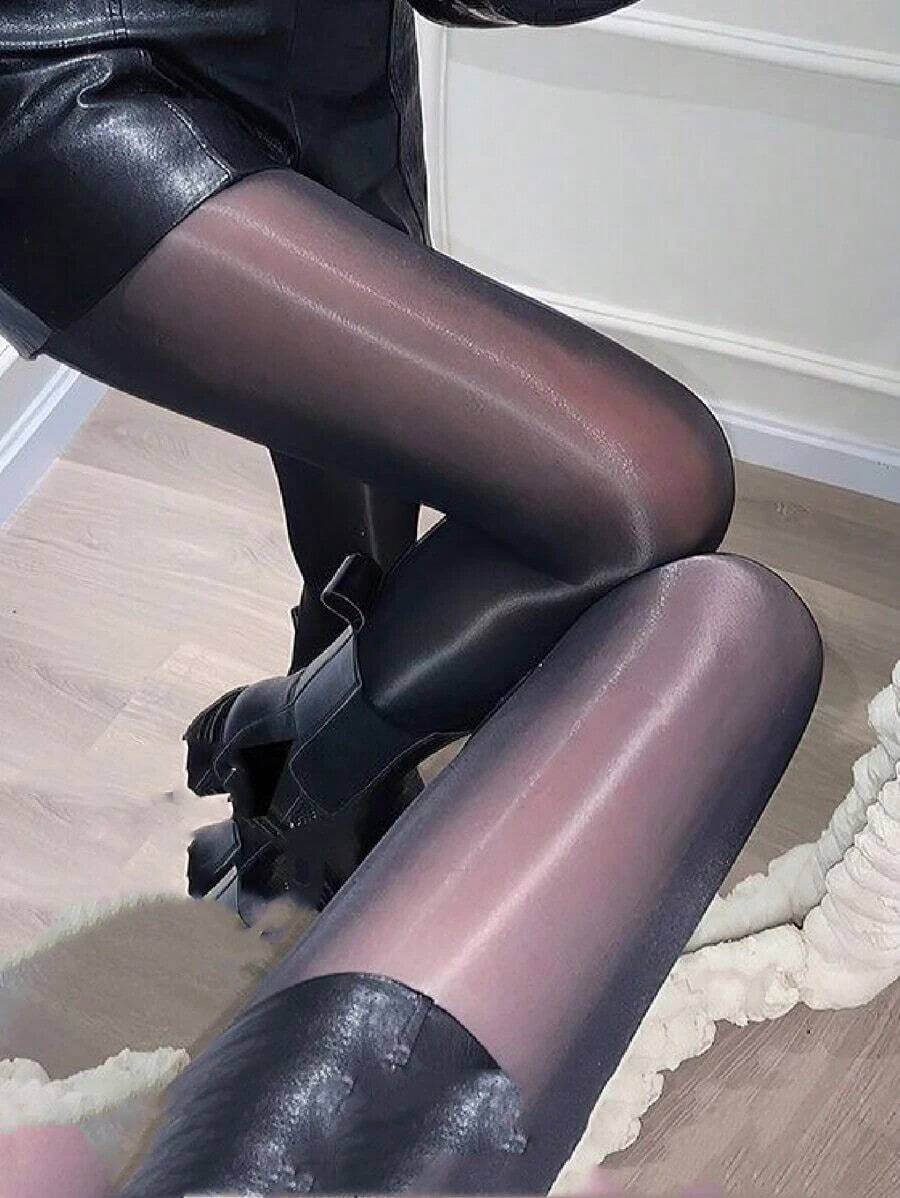 1pc Plus Size Shiny Leggings 20D (XS-5XL) - Black High Gloss Tights, Slimming And Lifting, And Versatile
