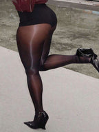 1pc Plus Size Shiny Leggings 20D (XS-5XL) - Black High Gloss Tights, Slimming And Lifting, And Versatile