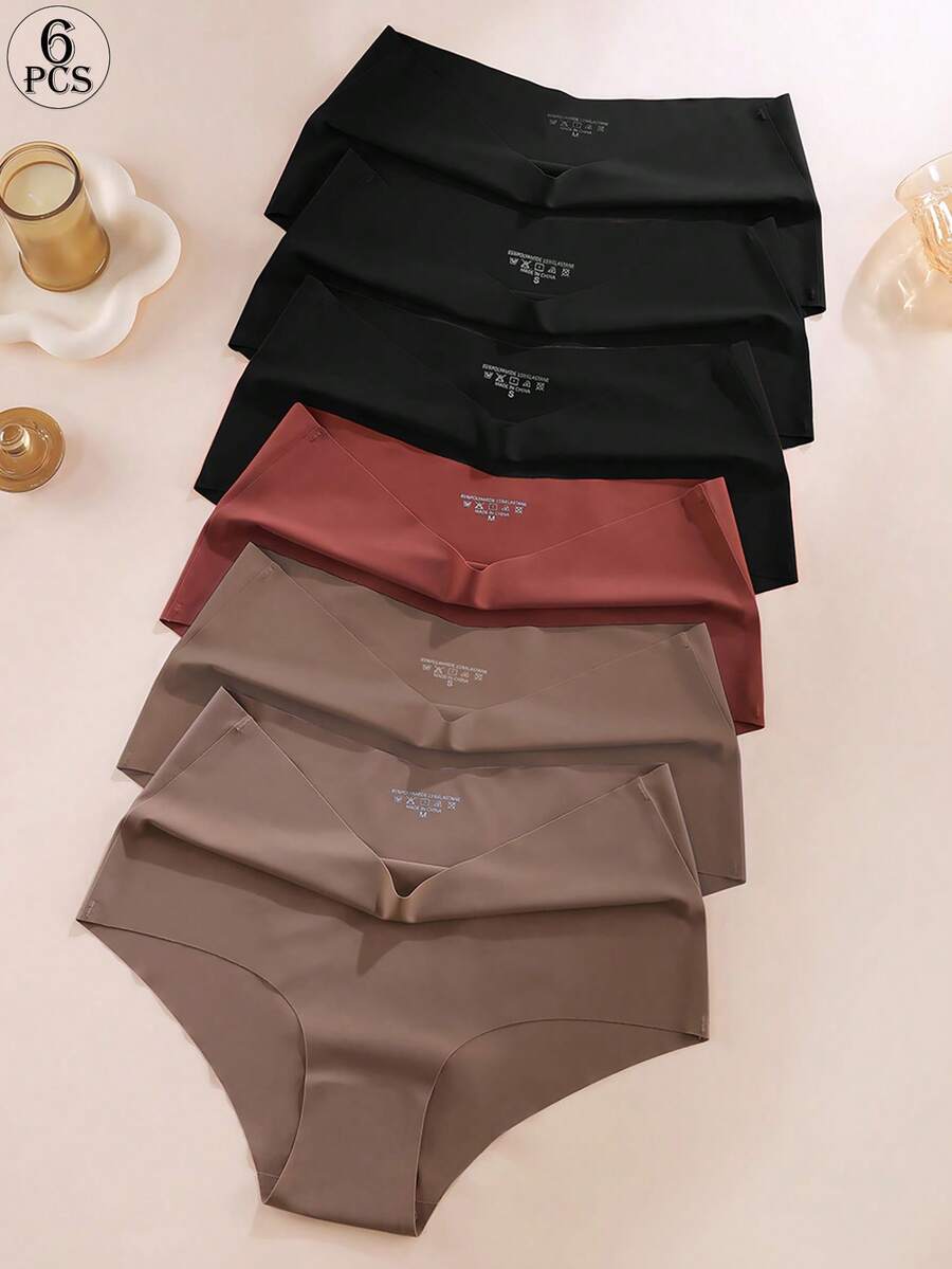 Aofeiqike 6pcs High Waist Plus Size Women Briefs, Sexy Seamless Breathable Ice Silk Panties, Comfortable Soft Hipster Underwear