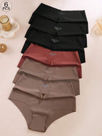 Aofeiqike 6pcs High Waist Plus Size Women Briefs, Sexy Seamless Breathable Ice Silk Panties, Comfortable Soft Hipster Underwear