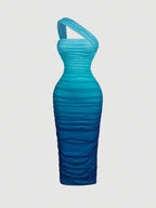 SHEIN MOD Women's Ombre Ruched Bodycon Mid-Length One Shoulder Mesh Dress,Fall / Winter, Autumn Clothes For Women,Thanksgiving,Dress, Party,Wedding,Wedding Guest Party Dress ,Elegant Dresses For Ladies,Pink,Frenchy Vacay Dress,Terrace Chill,Glamour Dress,Tea Chat Elegance Dress,Chic Autumn,Fall New Style Women, One Shoulder Dresses, Sunset Color Outfit,Women's Sexy Gradient One Shoulder Mesh Midi Bodycon Dress