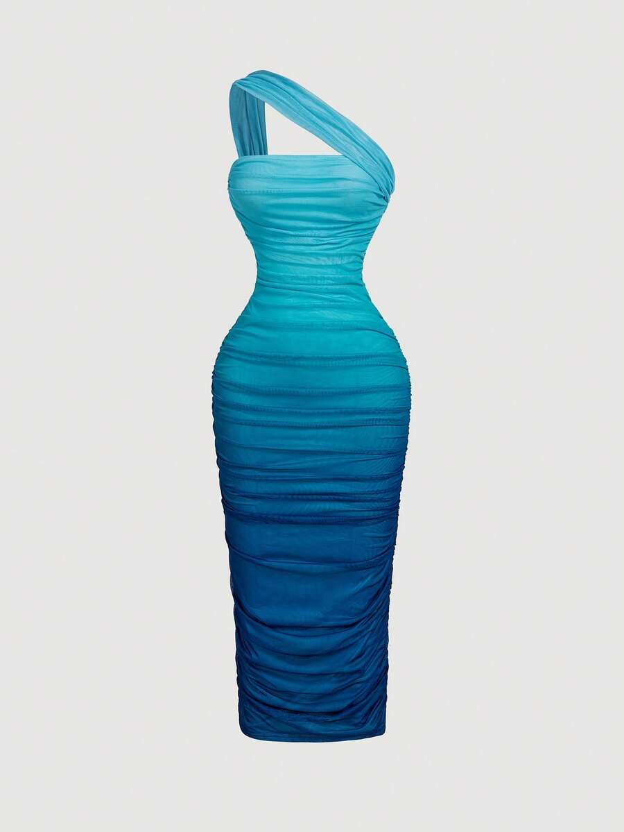 SHEIN MOD Women's Ombre Ruched Bodycon Mid-Length One Shoulder Mesh Dress,Fall / Winter, Autumn Clothes For Women,Thanksgiving,Dress, Party,Wedding,Wedding Guest Party Dress ,Elegant Dresses For Ladies,Pink,Frenchy Vacay Dress,Terrace Chill,Glamour Dress,Tea Chat Elegance Dress,Chic Autumn,Fall New Style Women, One Shoulder Dresses, Sunset Color Outfit,Women's Sexy Gradient One Shoulder Mesh Midi Bodycon Dress