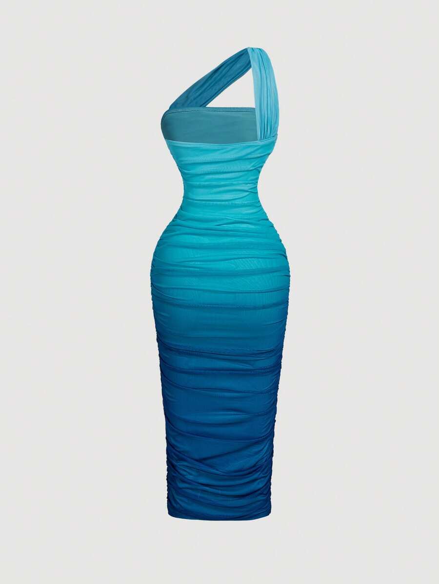 SHEIN MOD Women's Ombre Ruched Bodycon Mid-Length One Shoulder Mesh Dress,Fall / Winter, Autumn Clothes For Women,Thanksgiving,Dress, Party,Wedding,Wedding Guest Party Dress ,Elegant Dresses For Ladies,Pink,Frenchy Vacay Dress,Terrace Chill,Glamour Dress,Tea Chat Elegance Dress,Chic Autumn,Fall New Style Women, One Shoulder Dresses, Sunset Color Outfit,Women's Sexy Gradient One Shoulder Mesh Midi Bodycon Dress