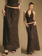 Poéselle Women's Skirt, Floor Length Maxi Skirt, Tie At Waist, Cute Skirt, Low Waist Skirt