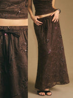 Poéselle Women's Skirt, Floor Length Maxi Skirt, Tie At Waist, Cute Skirt, Low Waist Skirt