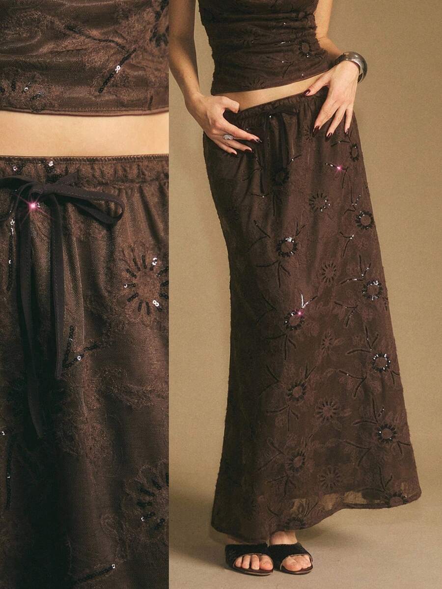 Poéselle Women's Skirt, Floor Length Maxi Skirt, Tie At Waist, Cute Skirt, Low Waist Skirt