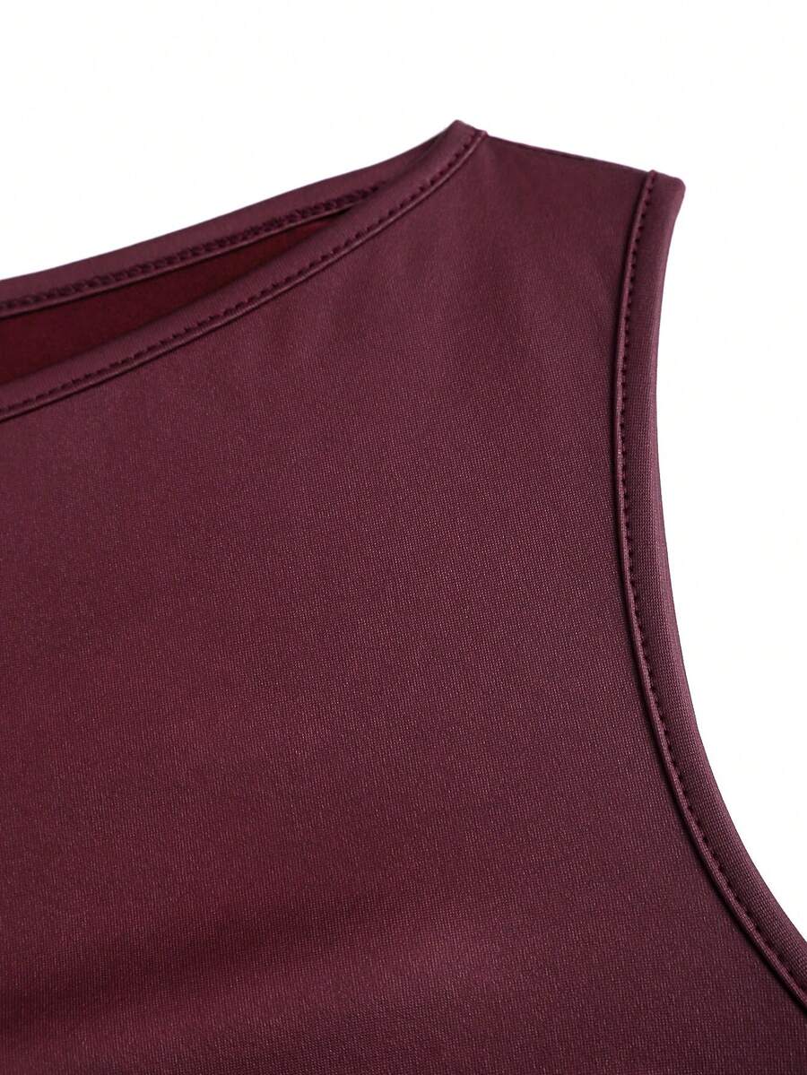 Sweetra New Fashion Wine Red Coated Elastic Fabric Off Shoulder Ruched Waist Slim Fit Mini Dress, High Neck Ruffle Detail, Suitable For Club Party, Cocktail, Commute, Daily Wear In Autumn/Winter