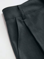 Vela Rue Minimalist Design Jumpsuit Pants, Hook & Zipper Closure, Thin Solid Green Straight Leg Trousers, Flattering Wide Leg, Fashionable All Season