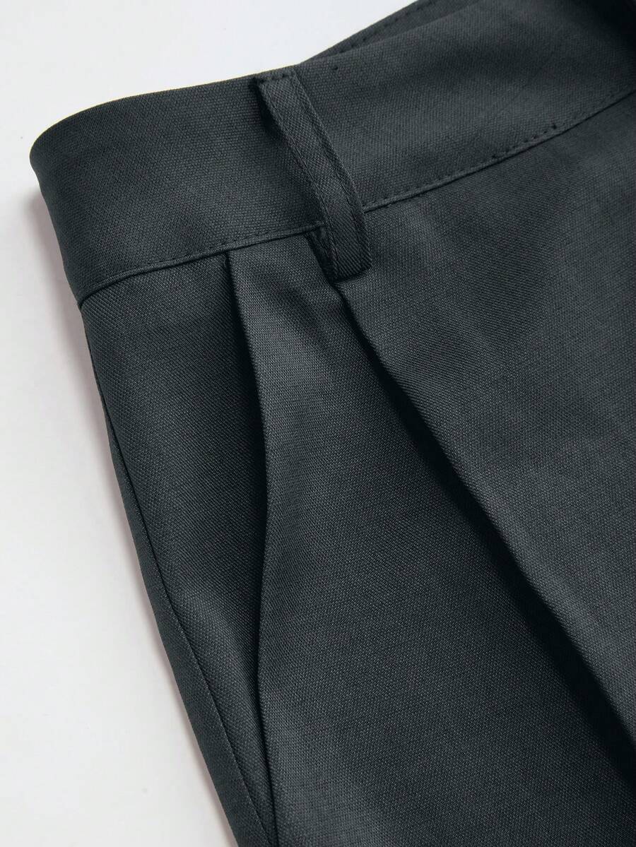 Vela Rue Minimalist Design Jumpsuit Pants, Hook & Zipper Closure, Thin Solid Green Straight Leg Trousers, Flattering Wide Leg, Fashionable All Season