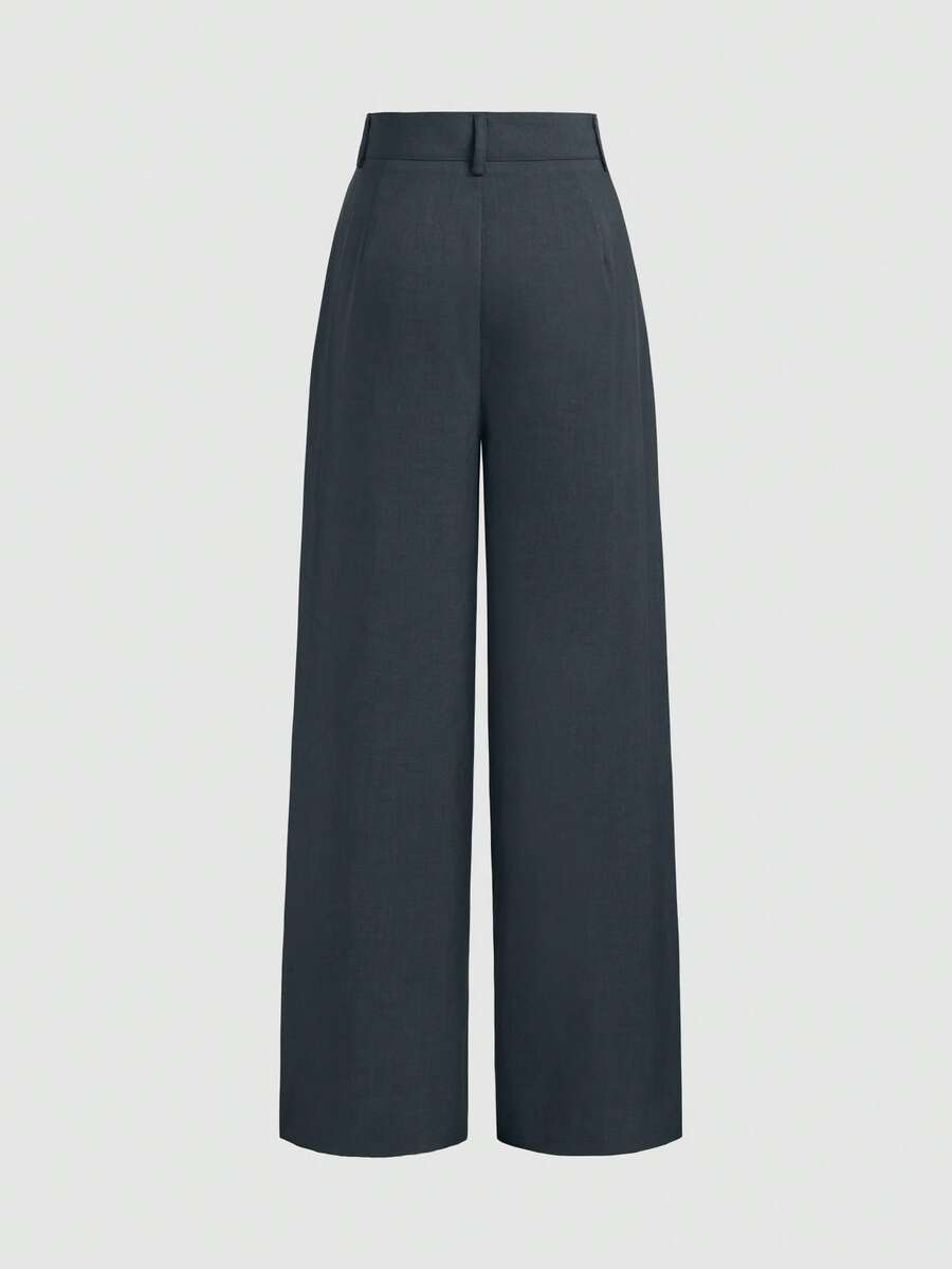 Vela Rue Minimalist Design Jumpsuit Pants, Hook & Zipper Closure, Thin Solid Green Straight Leg Trousers, Flattering Wide Leg, Fashionable All Season