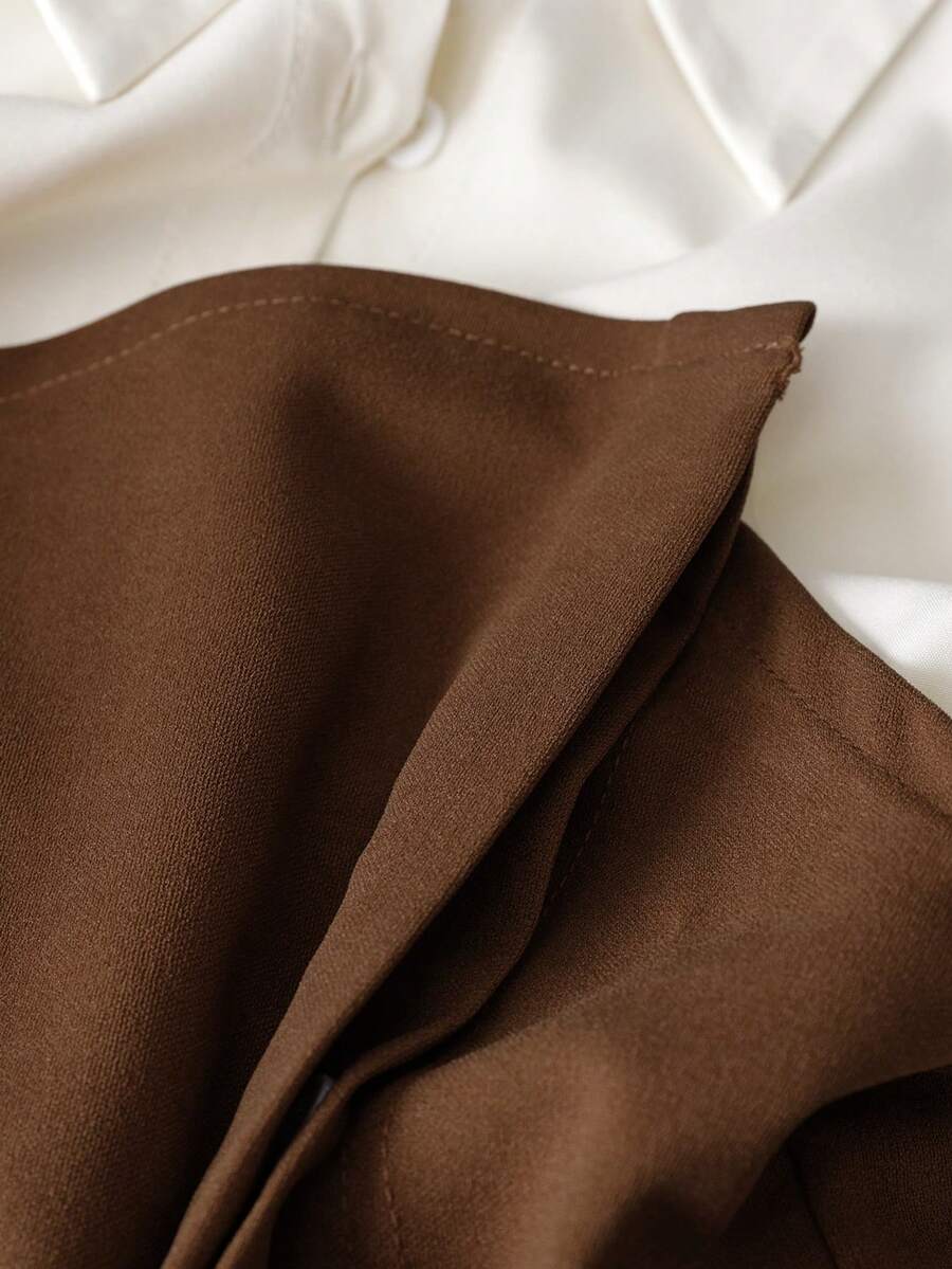 Franclia Women's 2 In 1 Elegant Patchwork Casual Long Sleeve Shirt Work Outfits Business Casual Woman Set Brown Outfit Work Outfit Office Outfit