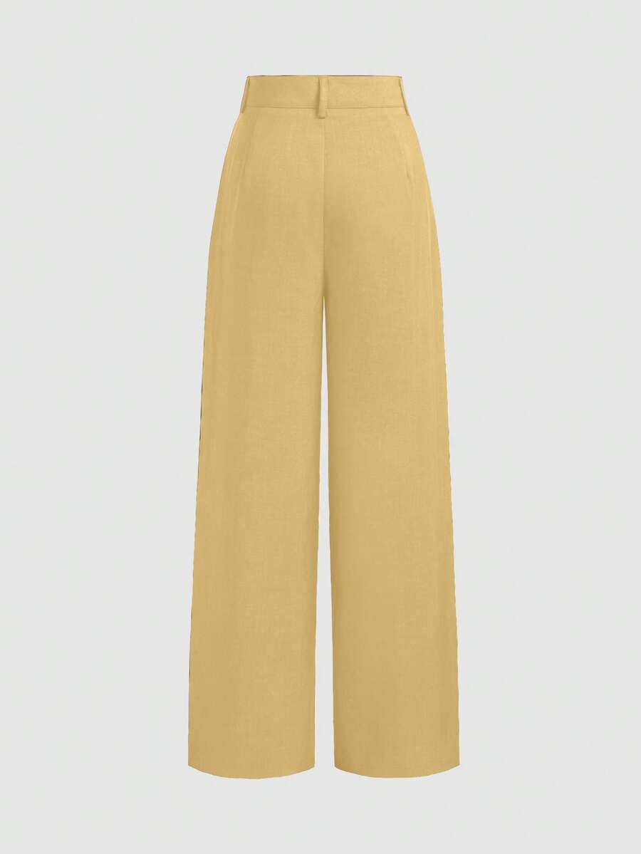 Vela Rue Minimalist Design Jumpsuit Pants, Hook & Zipper Closure, Thin Solid Green Straight Leg Trousers, Flattering Wide Leg, Fashionable All Season