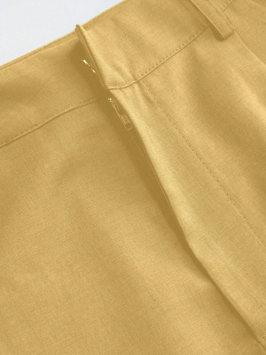 Vela Rue Minimalist Design Jumpsuit Pants, Hook & Zipper Closure, Thin Solid Green Straight Leg Trousers, Flattering Wide Leg, Fashionable All Season