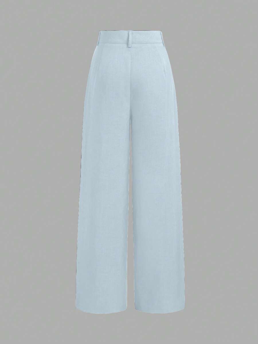 Vela Rue Minimalist Design Jumpsuit Pants, Hook & Zipper Closure, Thin Solid Green Straight Leg Trousers, Flattering Wide Leg, Fashionable All Season