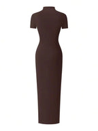 EARO Women's Long Slit Bodycon Dress, High-End Elegant Fashion Casual Versatile Layering Dress, TighRucheded Long Sleeve High Neck Knit Stretchy Mini Dress
