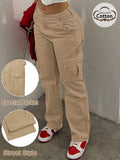 GILIPUR New Solid Color Women's Cargo Wide-Leg Pants, Elastic Waist Design, Multiple Pockets, Casual Style, Y2K Style, Elegant And Fashionable, Suitable Streetwear, 2000s Style, Autumn And Winter Outfits, Retro Clothing Style Perfect For New Year Winter And Thanksgiving