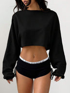 Mystra Solid Color Loose Cropped Women Top