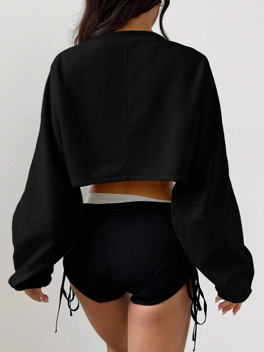 Mystra Solid Color Loose Cropped Women Top