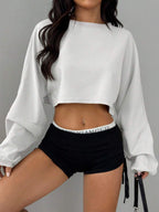 Mystra Solid Color Loose Cropped Women Top