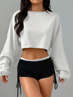 Mystra Solid Color Loose Cropped Women Top
