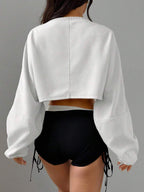 Mystra Solid Color Loose Cropped Women Top