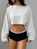 Mystra Solid Color Loose Cropped Women Top