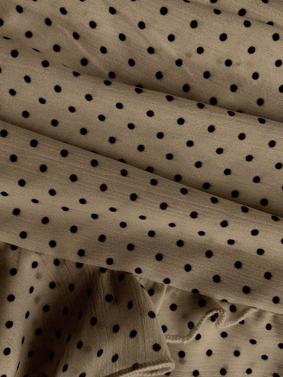 Elamini Women's Fashion Pleated Layered Decor Sweet Design Charming Polka Dot Ruffle Hem Vacation Style Skirt