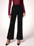 SHEIN Clasi Summer Elegant Women's Plaid Printed Elastic Knitted Pants, Suitable For Various Occasions, Suitable For Summer Vacation, Elegant Travel, And Daily Commuting Business Casual Woman