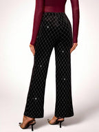 SHEIN Clasi Summer Elegant Women's Plaid Printed Elastic Knitted Pants, Suitable For Various Occasions, Suitable For Summer Vacation, Elegant Travel, And Daily Commuting Business Casual Woman