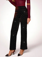SHEIN Clasi Summer Elegant Women's Plaid Printed Elastic Knitted Pants, Suitable For Various Occasions, Suitable For Summer Vacation, Elegant Travel, And Daily Commuting Business Casual Woman