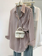 Women's Casual Basic Striped Pointed Collar Long Sleeve Shirt Blouse With Button Pockets, Suitable For Daily Office Wear, Autumn/Winter/Spring