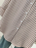 Women's Casual Basic Striped Pointed Collar Long Sleeve Shirt Blouse With Button Pockets, Suitable For Daily Office Wear, Autumn/Winter/Spring